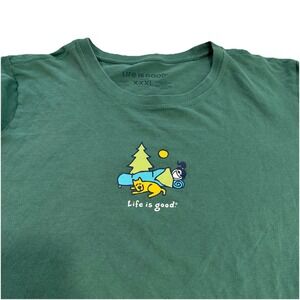Life is Good Green Dog Camping Tree Outdoor Crew Neck L/S Crusher Tee XXXL 3X